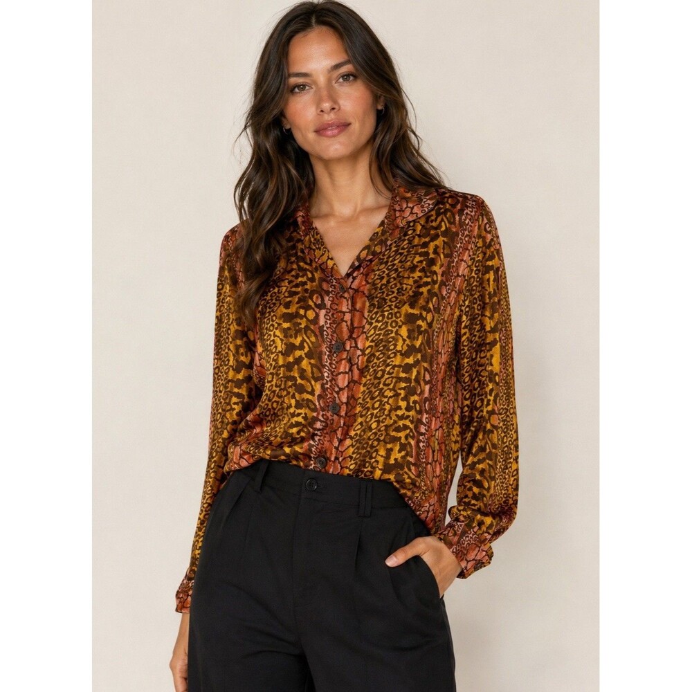 Vintage Escada Margaretha Ley Blouse Mixed Leopard Animal Print Silk 36 (6-S)